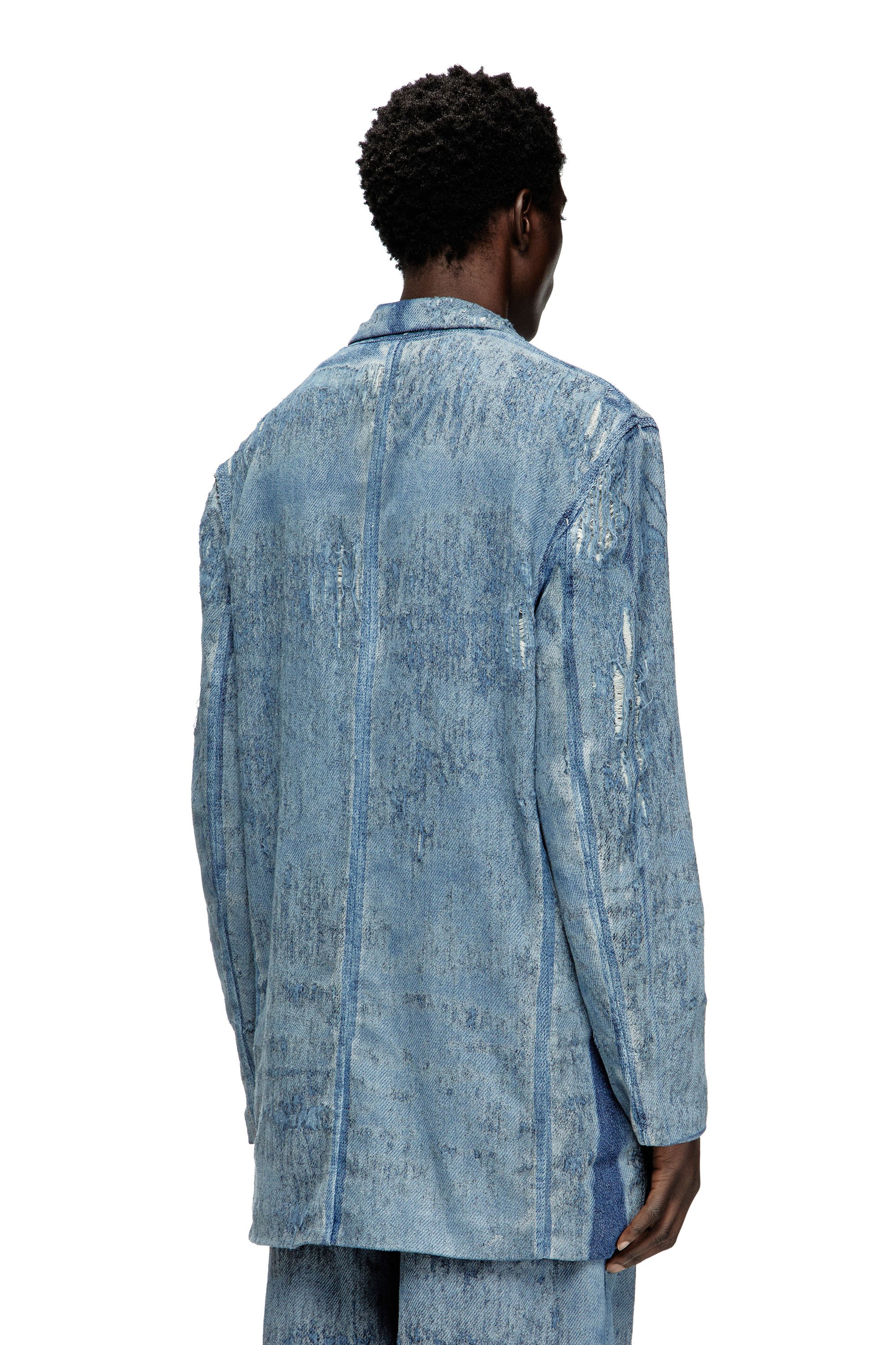 Diesel - D-PEKKA-FSG2, Unisex's Blazer in ultra-destroyed jacquard denim in Medium blue - 3