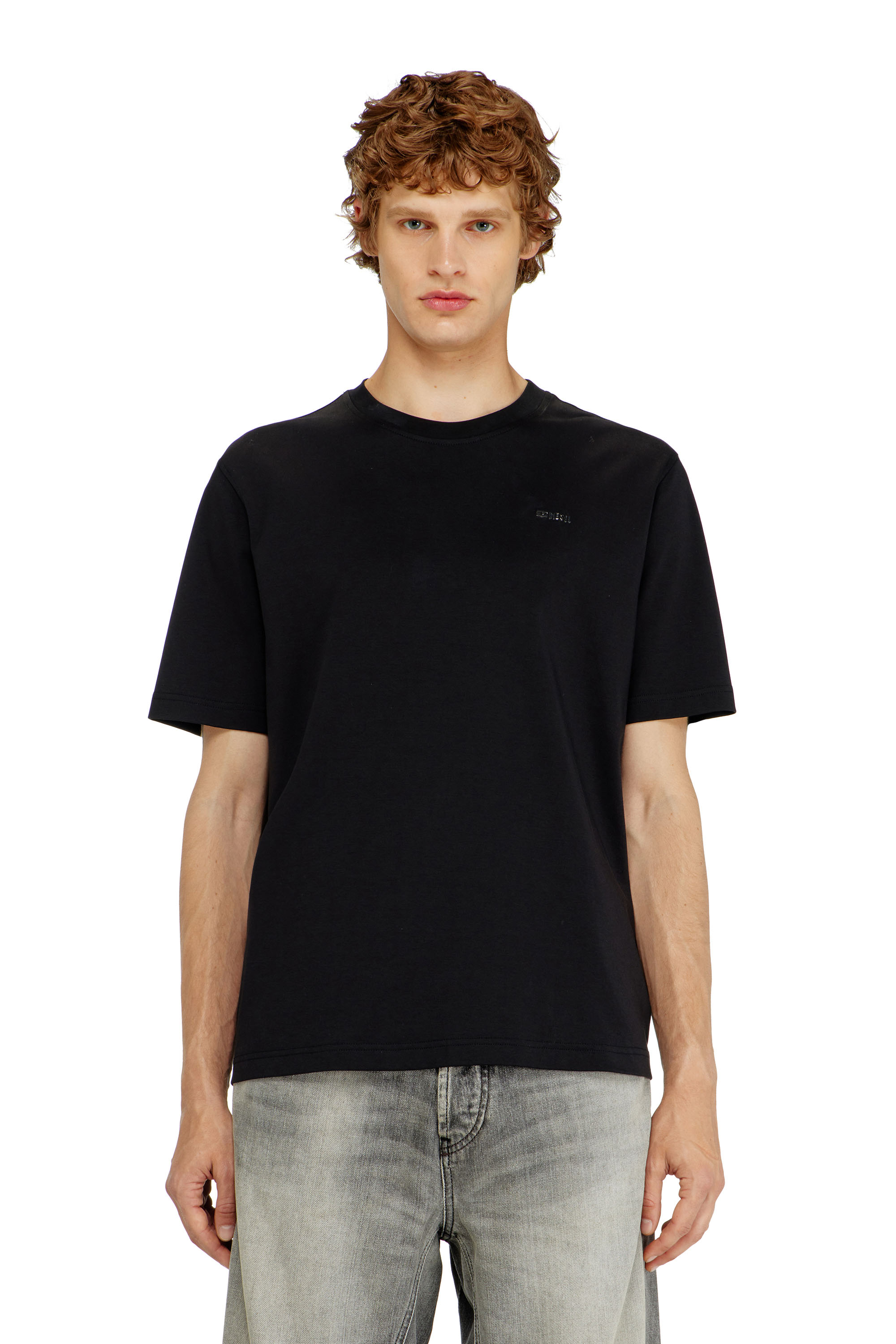 Diesel - T-ADJUST-MET, Man's Cotton T-shirt with small logo on chest in Black - 1