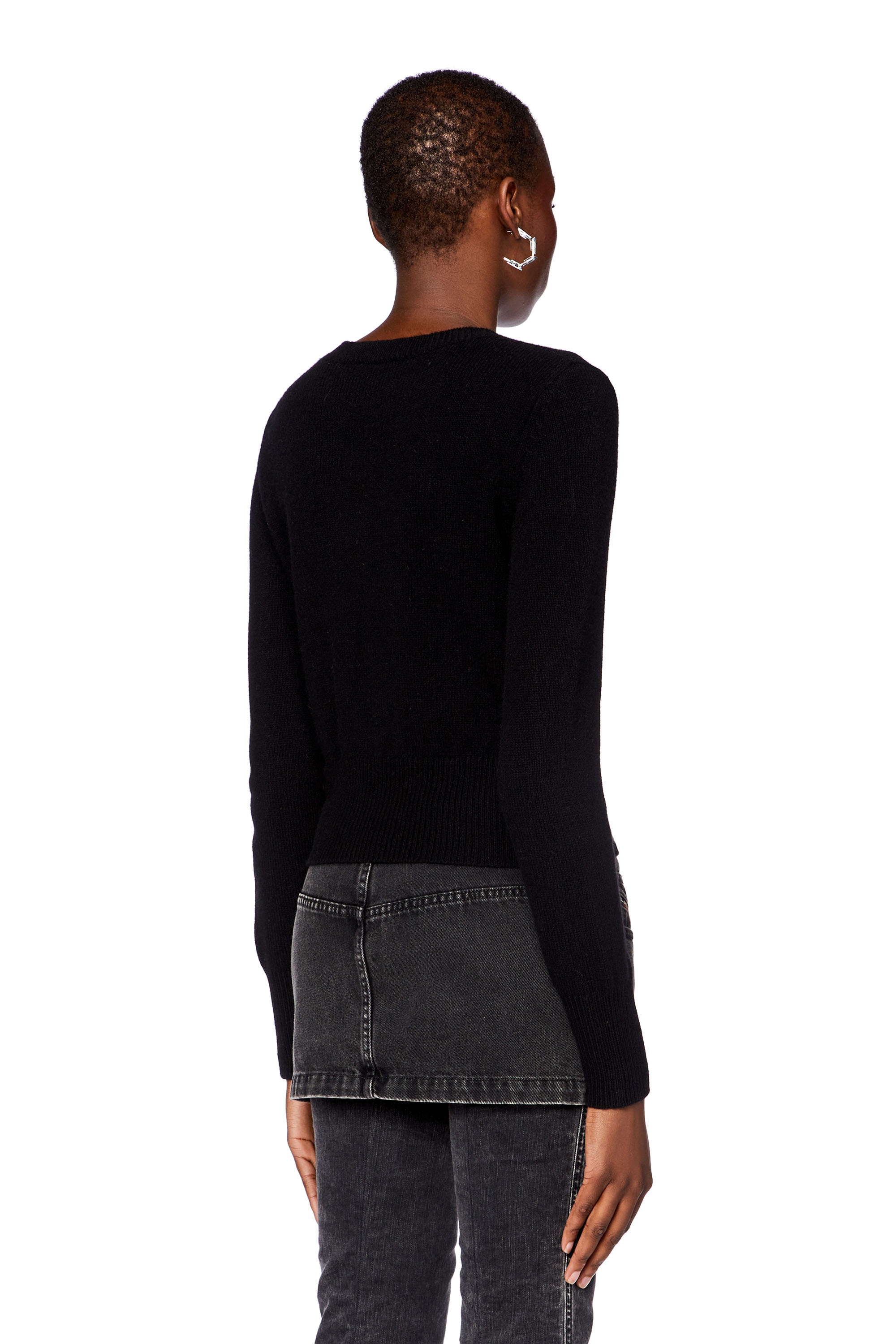 Diesel - M-AREESA, Woman Jumper with embroidered cut-out logo in Black - Image 4