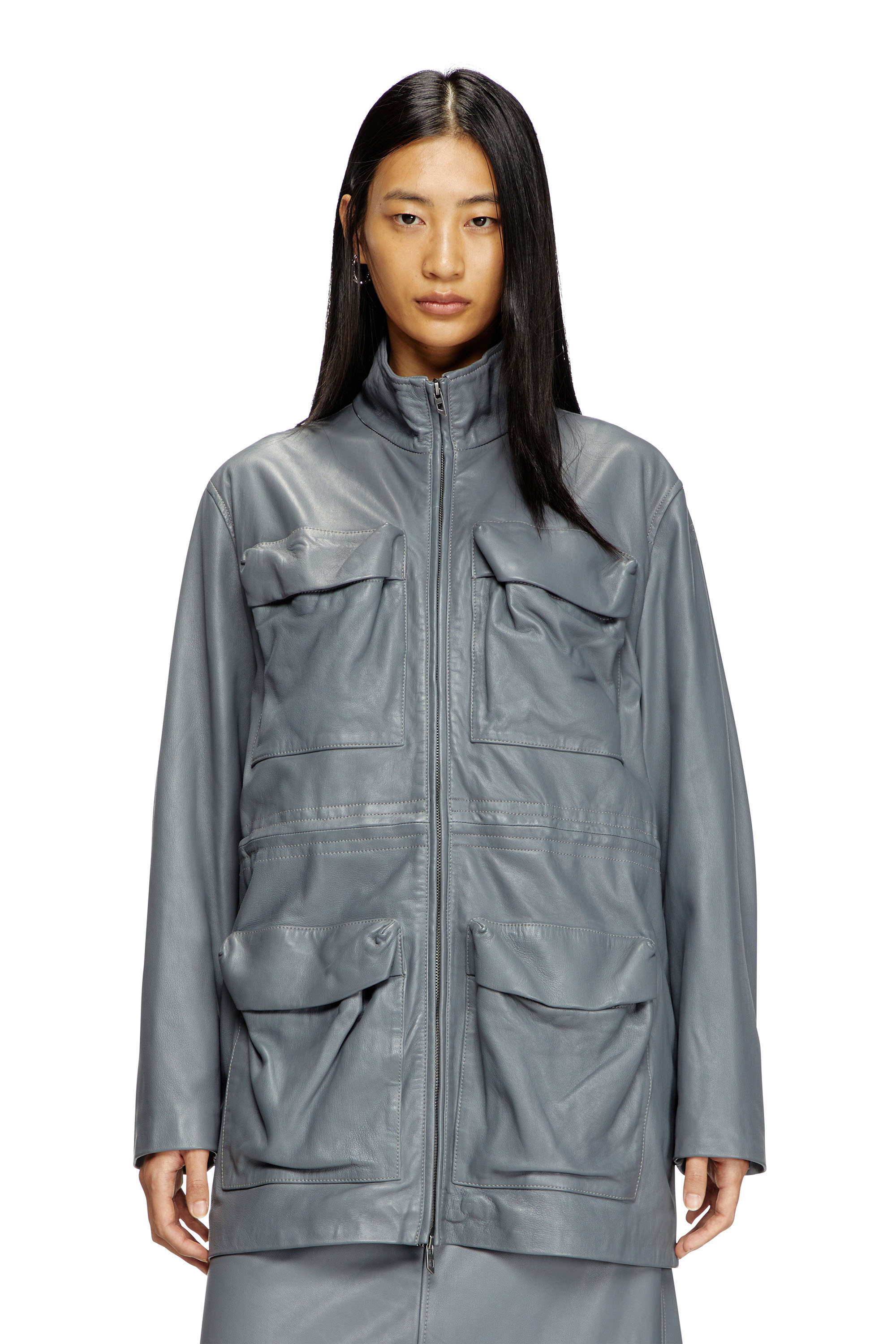 Diesel - L-WEN, Woman's Leather field jacket in Grey - 1