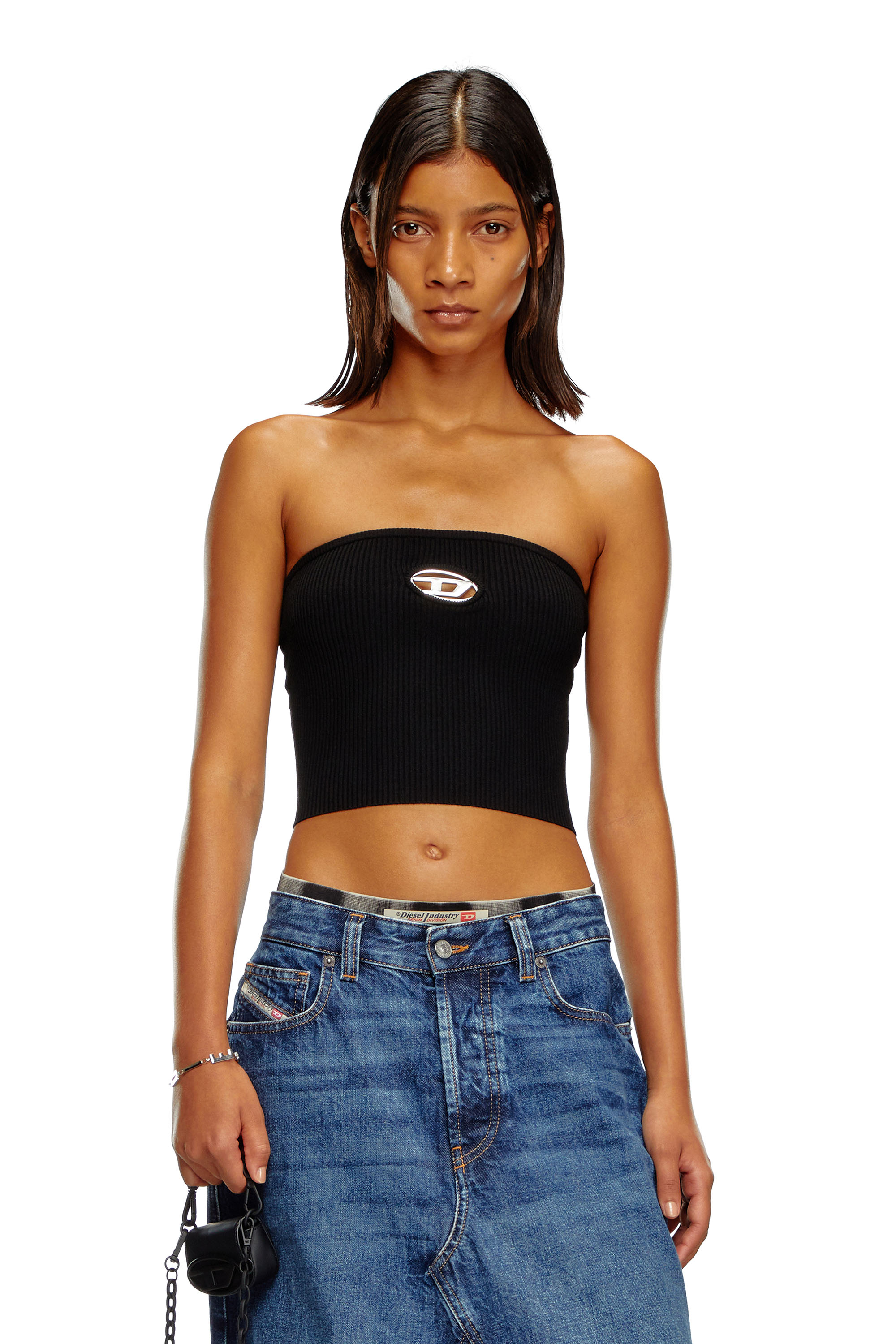 Diesel - M-CLARKSVILLEX, Woman's Tube top with logo plaque in Black - 3