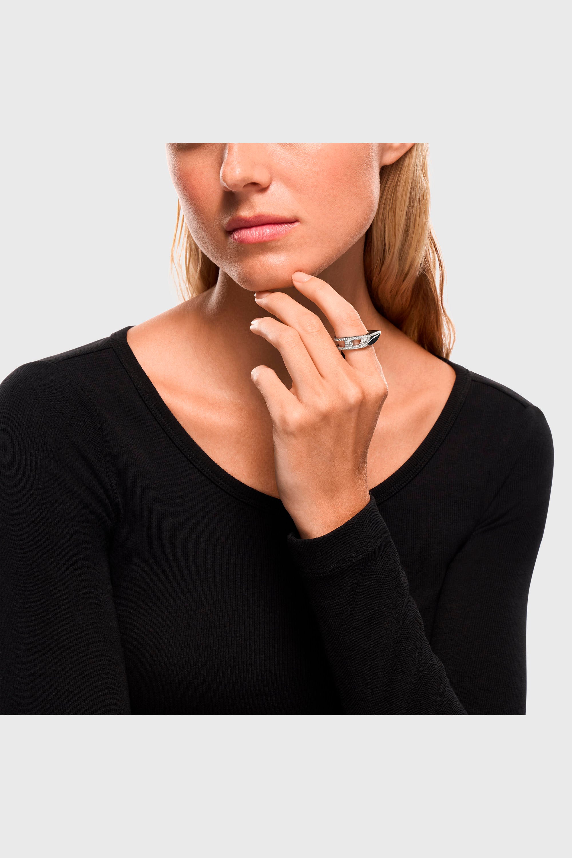 Diesel - DX1740040, Unisex's Stainless steel pave band ring in Silver - 4