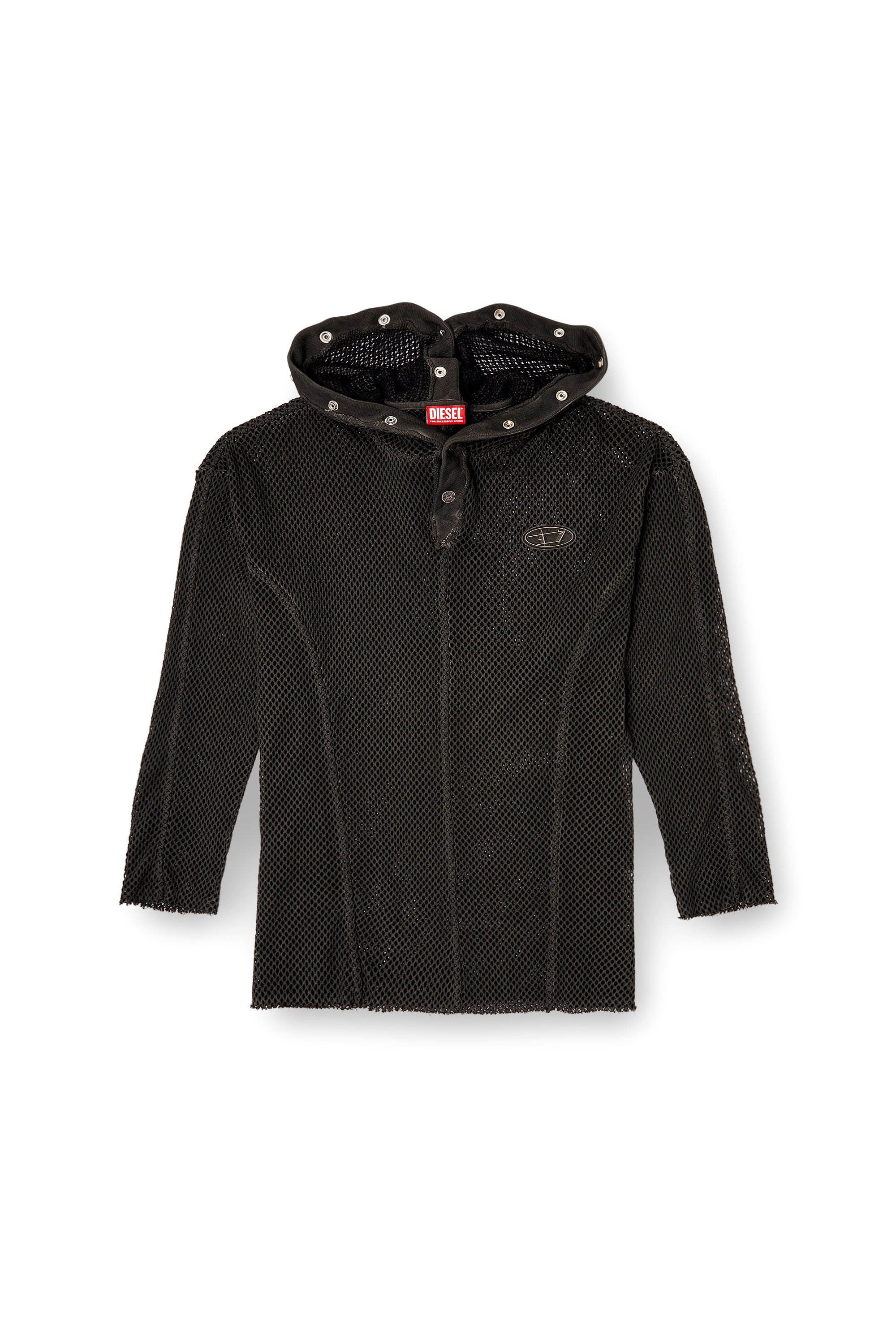 Diesel - S-THUG-FISHNET, Unisex's Fishnet hoodie with full-closure hood in Black - 3