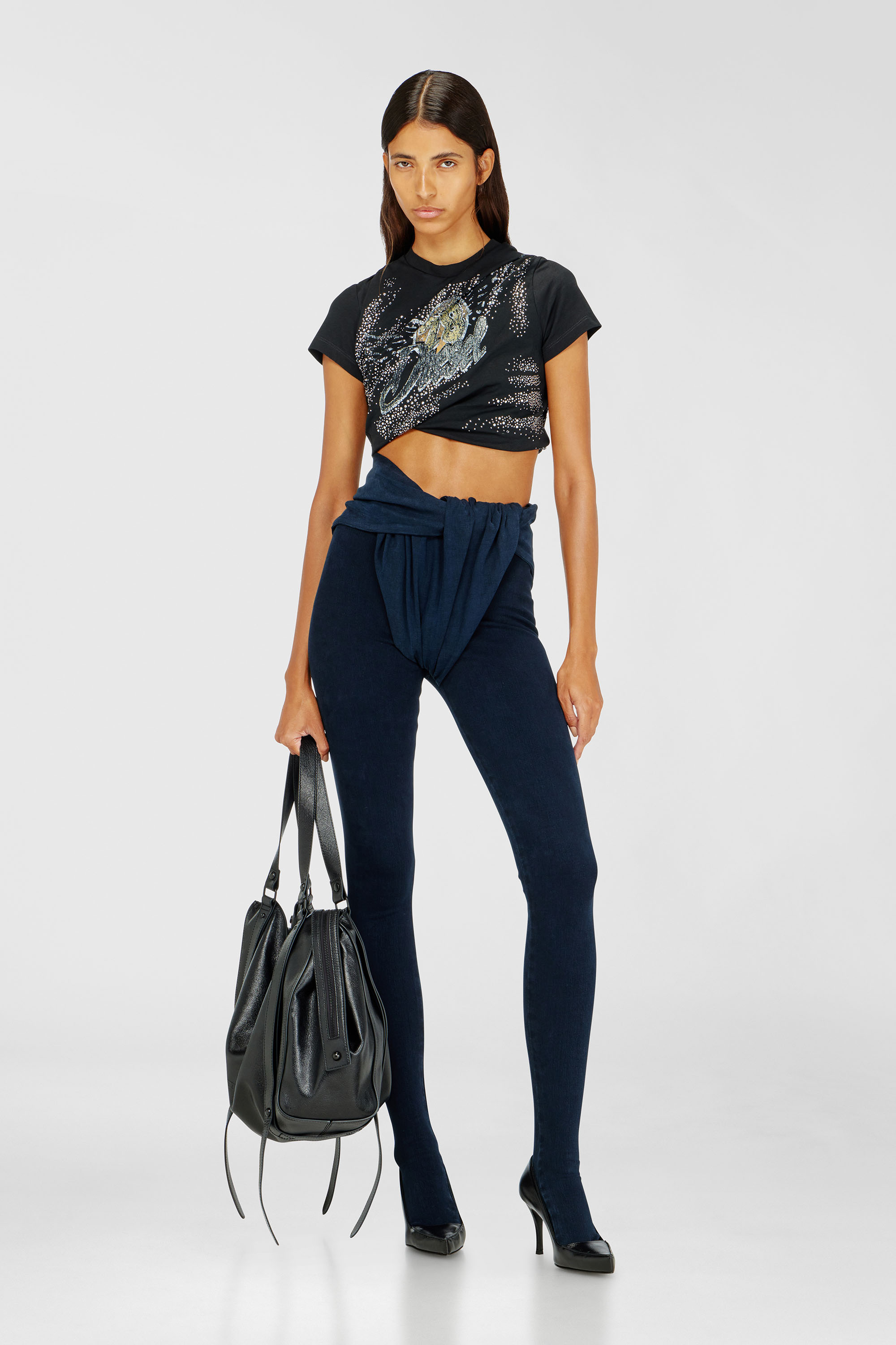 Rucked-up T-shirt in double-layer jersey