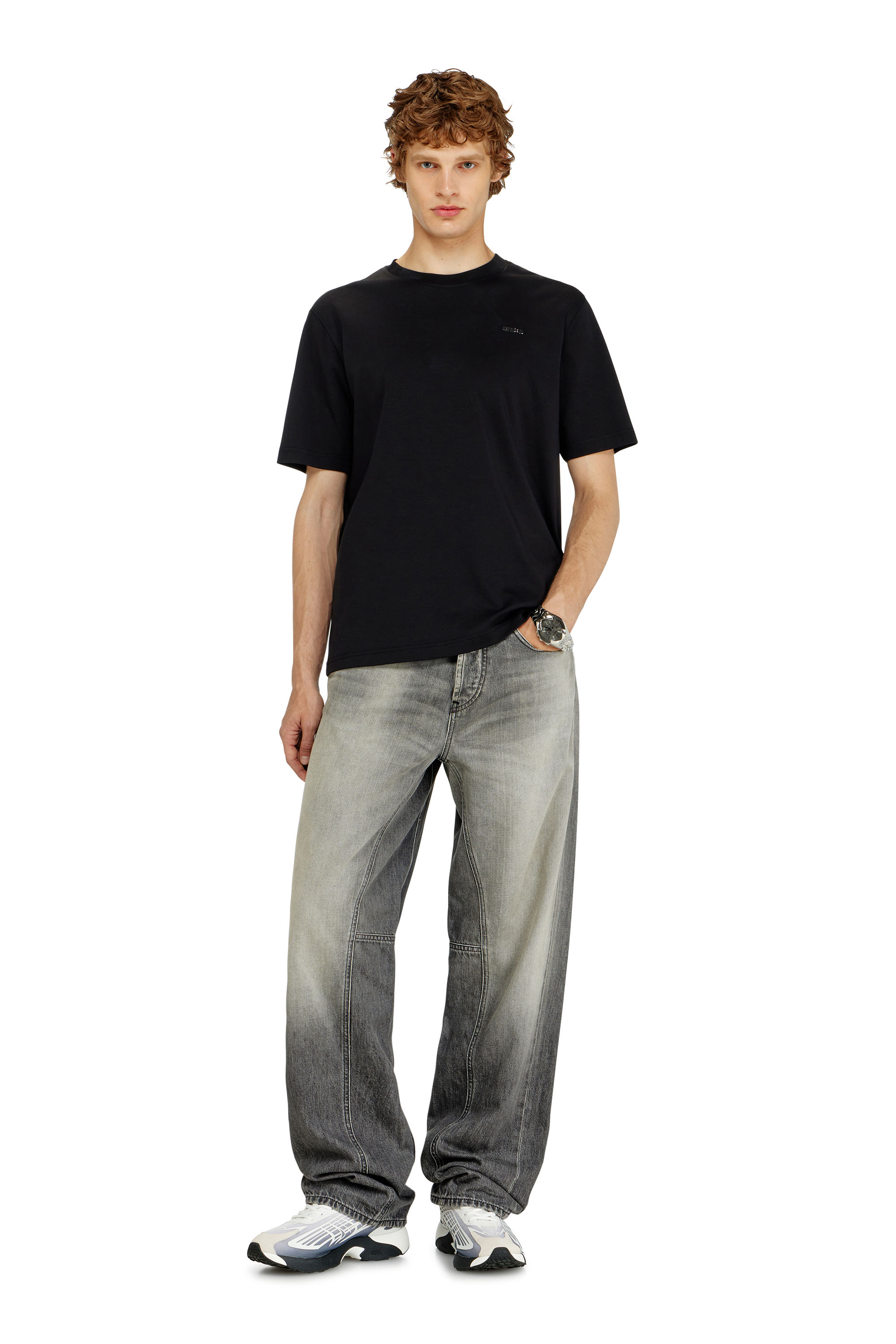 Diesel - T-ADJUST-MET, Man's Cotton T-shirt with small logo on chest in Black - 2