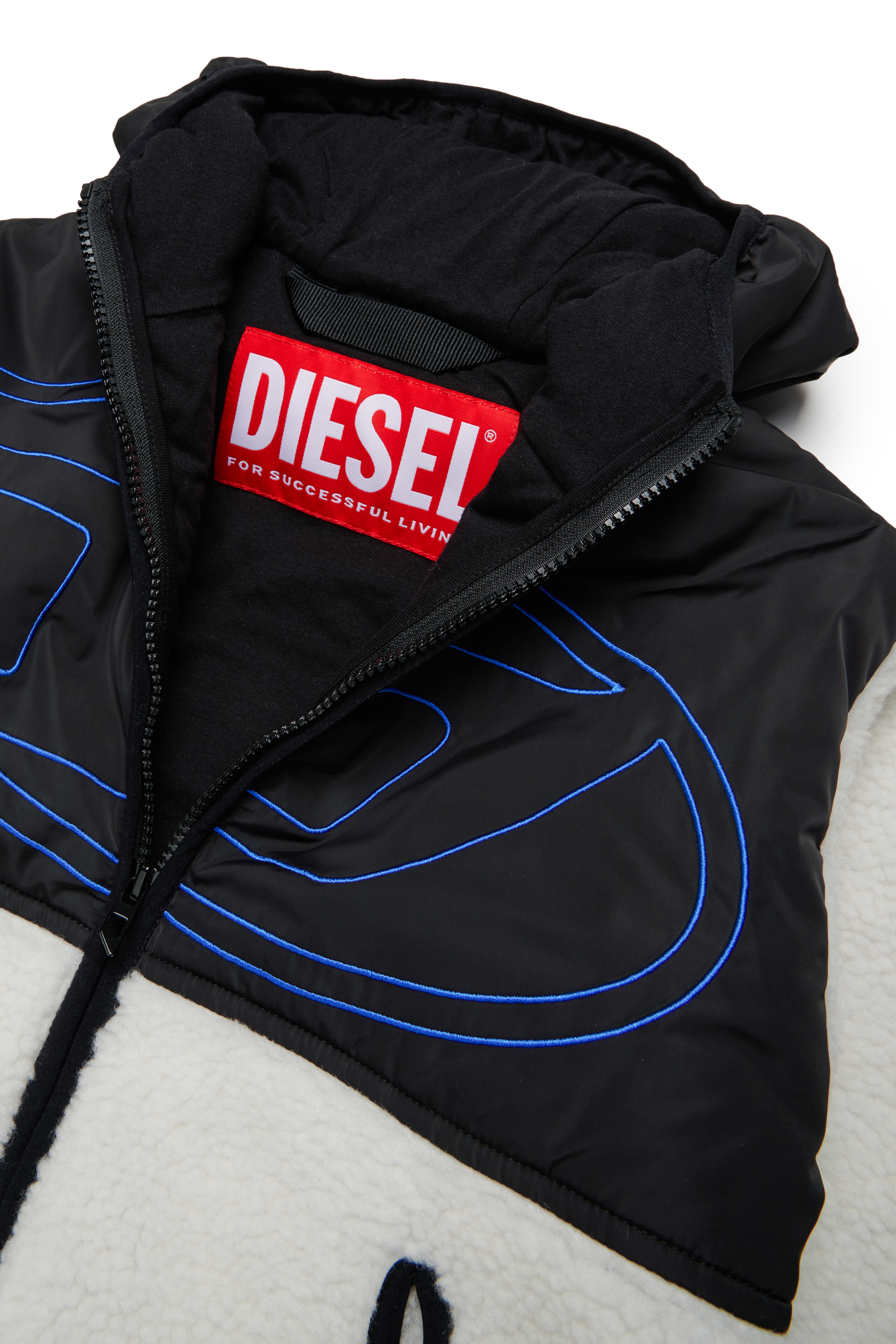 Diesel - JSHEAR, Man's Hooded jacket in nylon and teddy fleece in White - 3