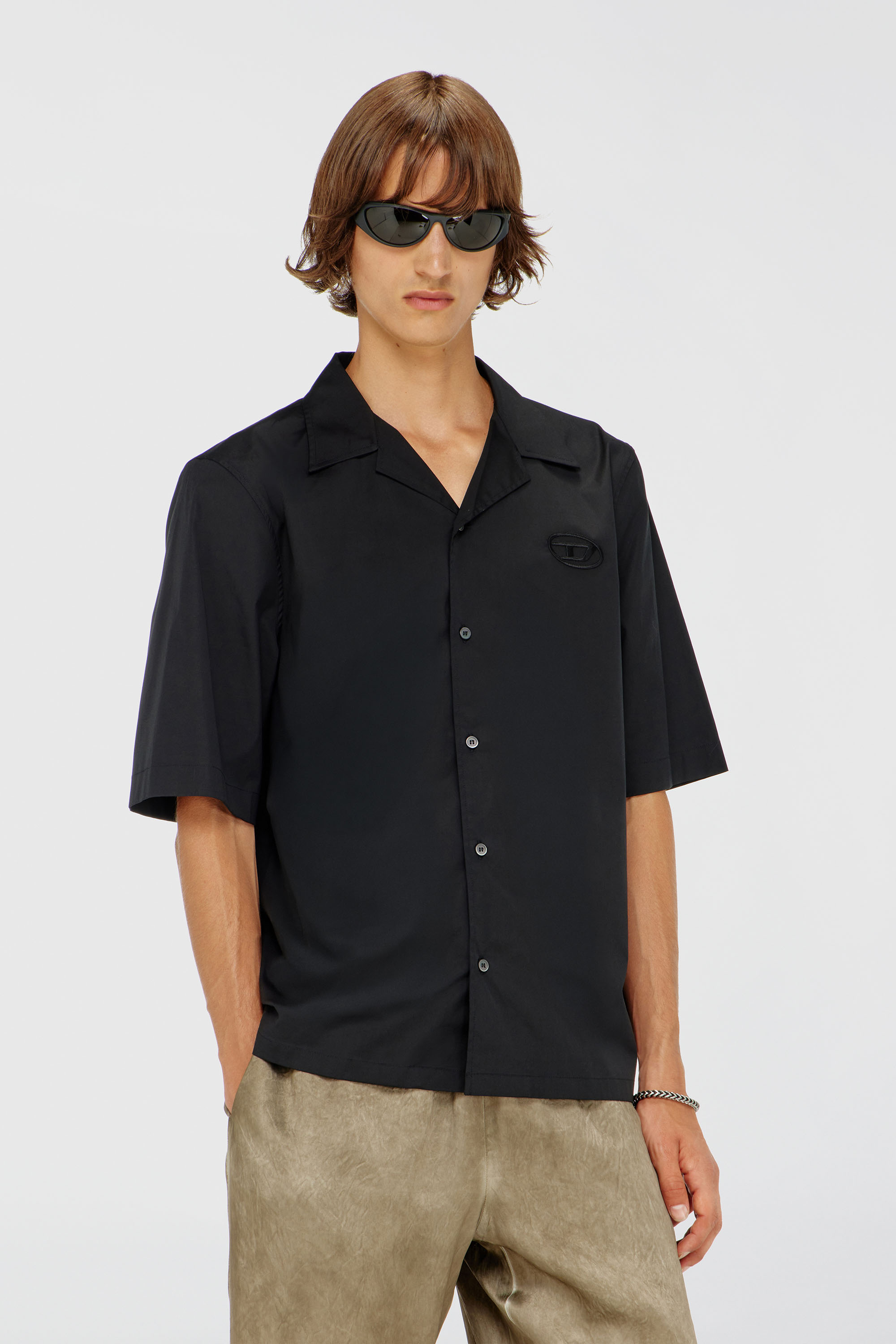 Diesel - S-MAC-GSBH, Man's Stretch poplin shirt with Oval D embroidery in Black - 1