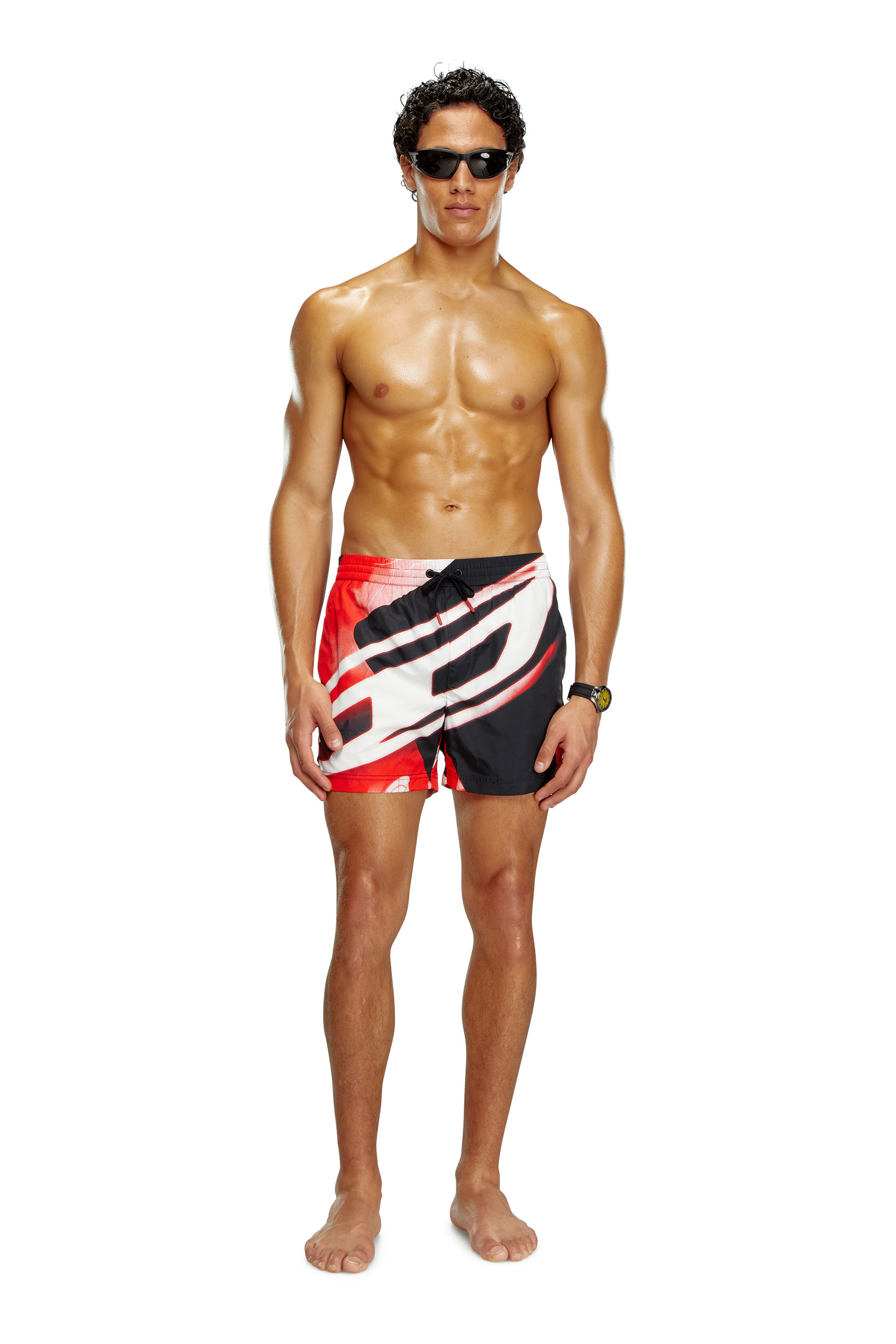 Diesel - BMBX-KEN-37, Man's Mid-length swim shorts with Oval D print in Red/Black - 1