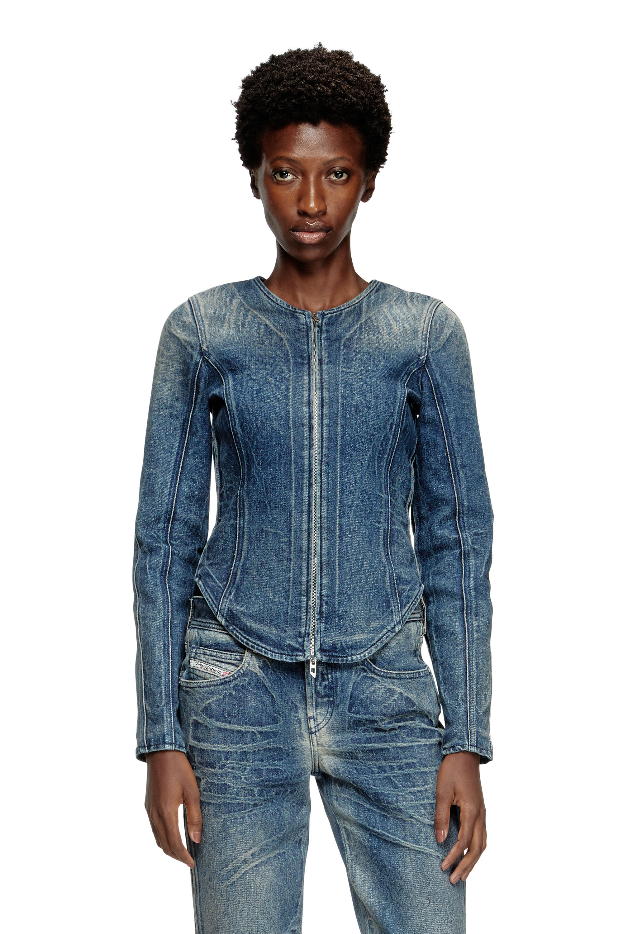 Diesel - DE-GARY-FSG, Woman's Jacket in Ghost Embossed denim in Dark Blue - 1