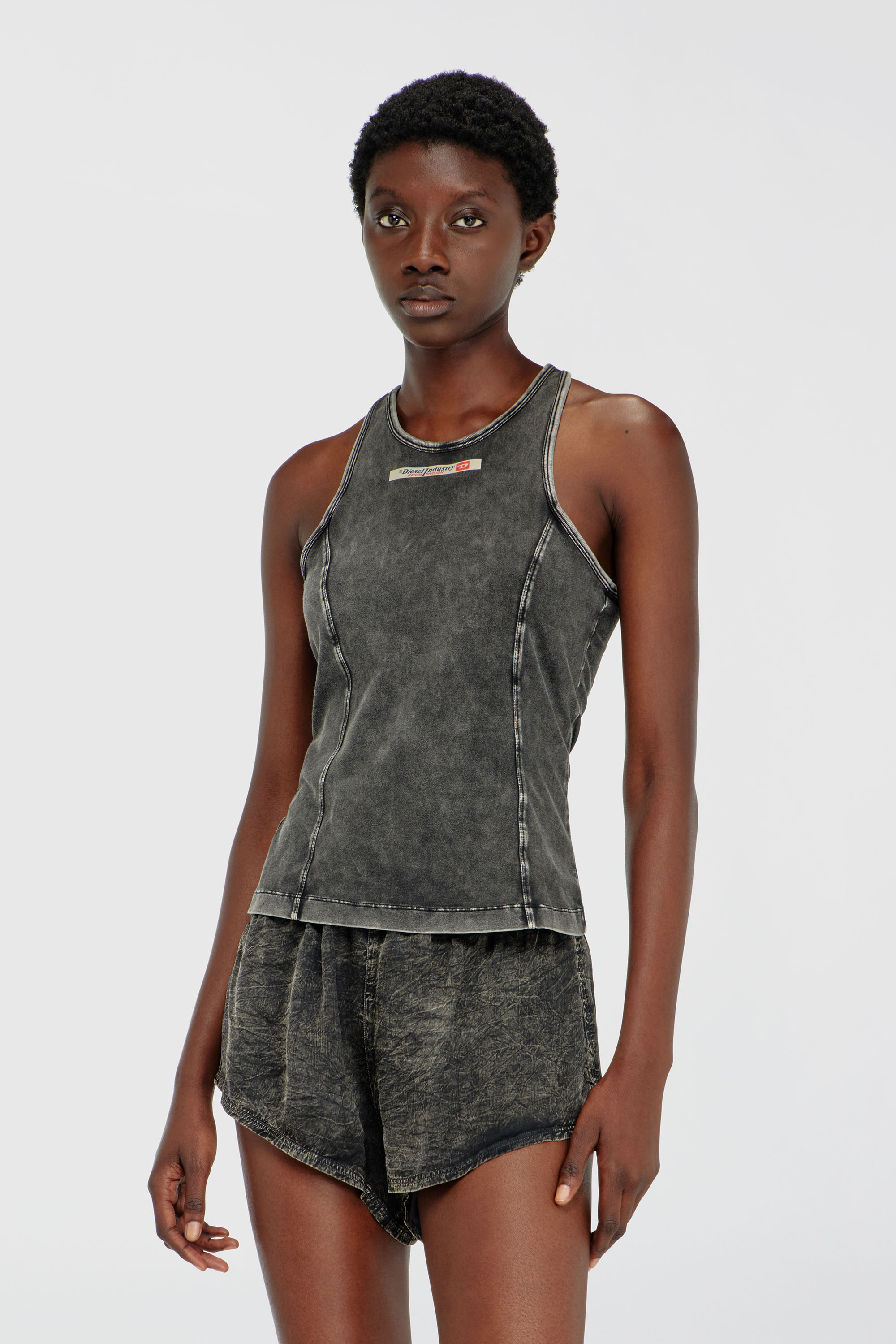 Diesel - IRENE-DNM, Woman's Cotton tank top with treated effect in Dark grey - 2