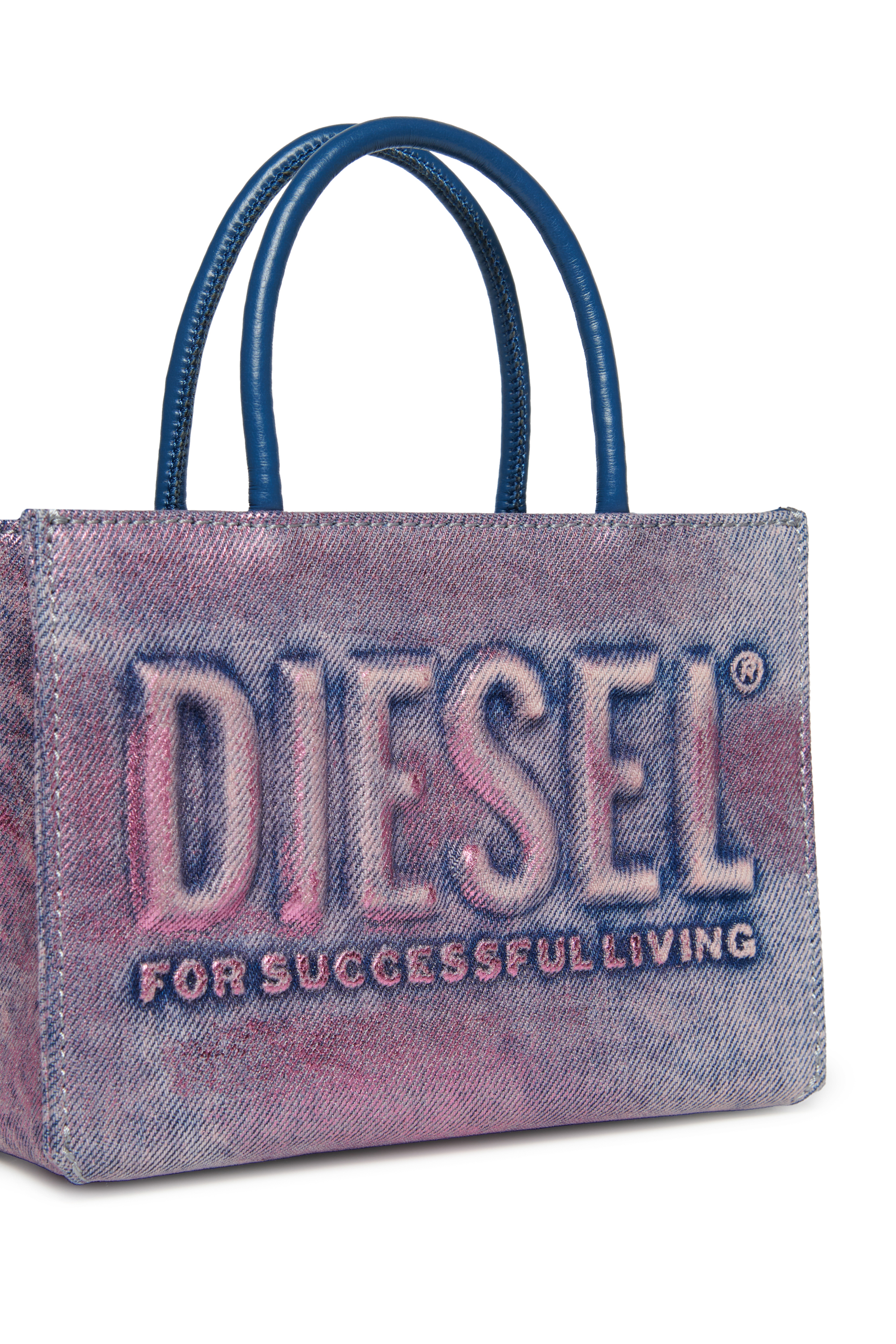 Diesel - DSL 3D MINI BAG, Woman's Dsl 3D - Cotton shoulder bag in Blue/Pink - 4