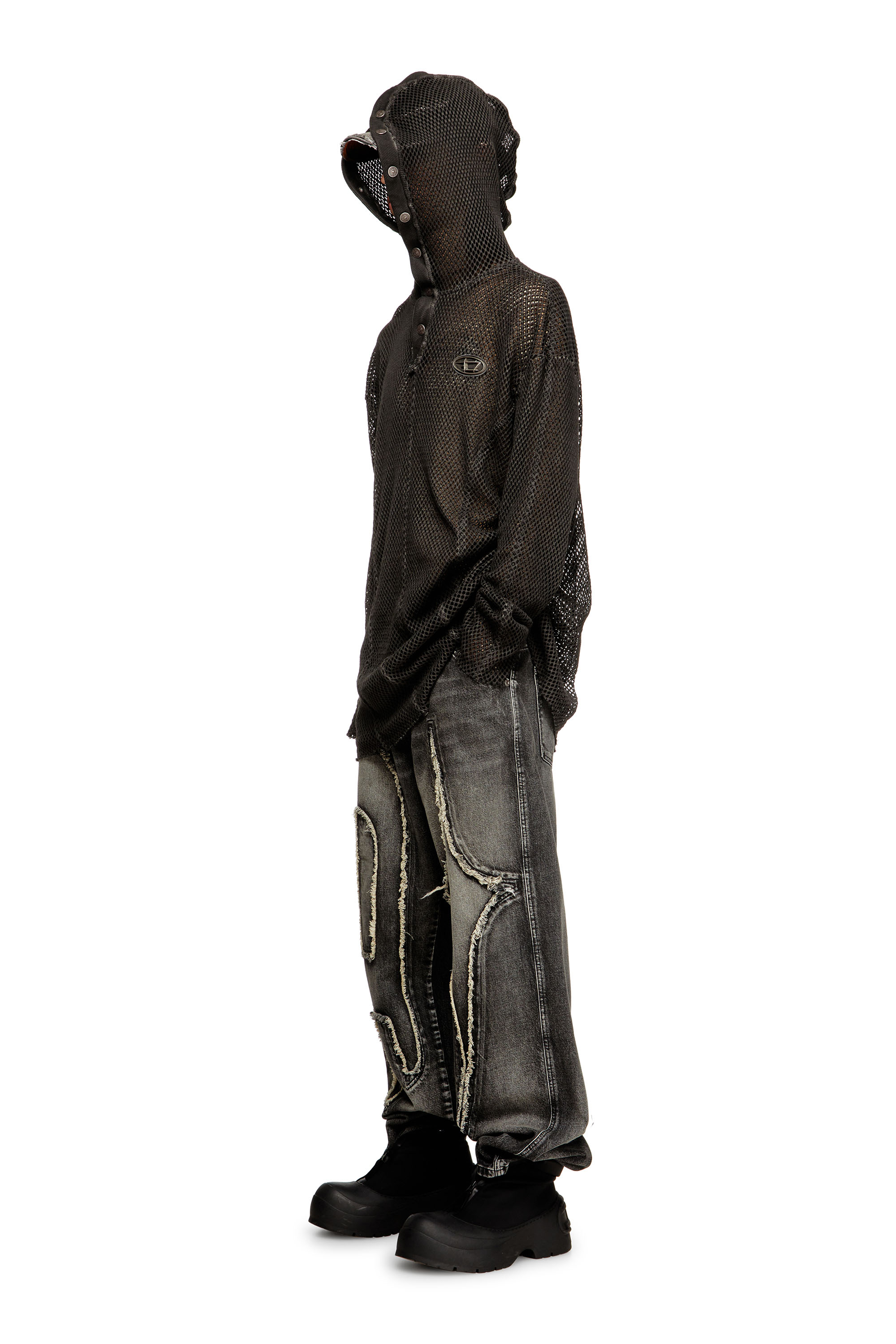Diesel - S-THUG-FISHNET, Unisex's Fishnet hoodie with full-closure hood in Black - 2