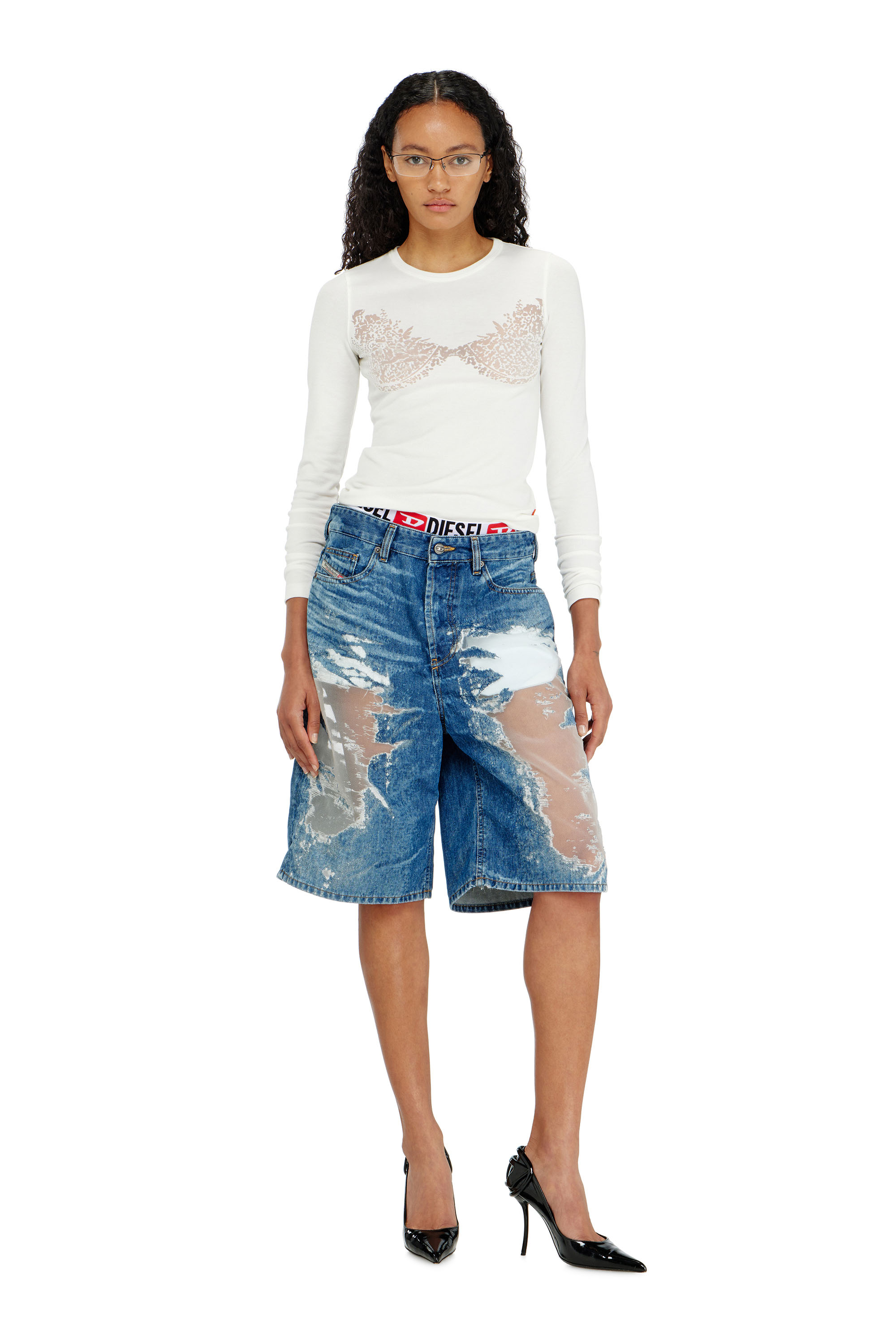 Diesel - PR-DE-SIRE-SHORT, Unisex's Shorts in devor&eacute; denim in Medium blue - 6