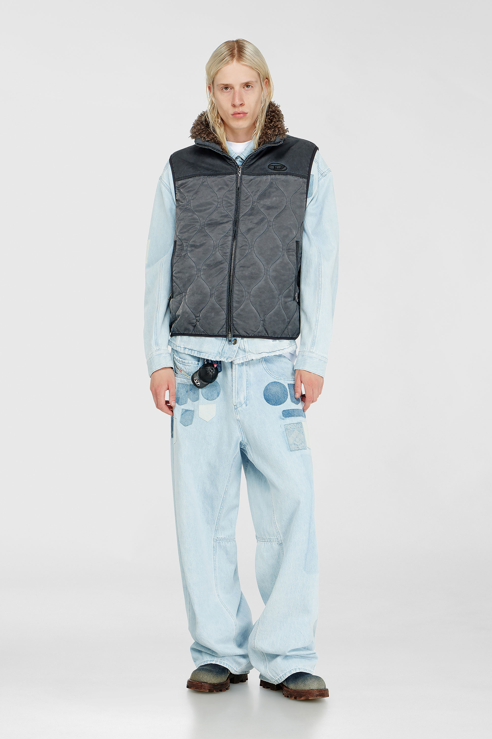 Diesel - J-ALVAR, Man's Quilted vest with fluffy neck lining in Dark grey - 2