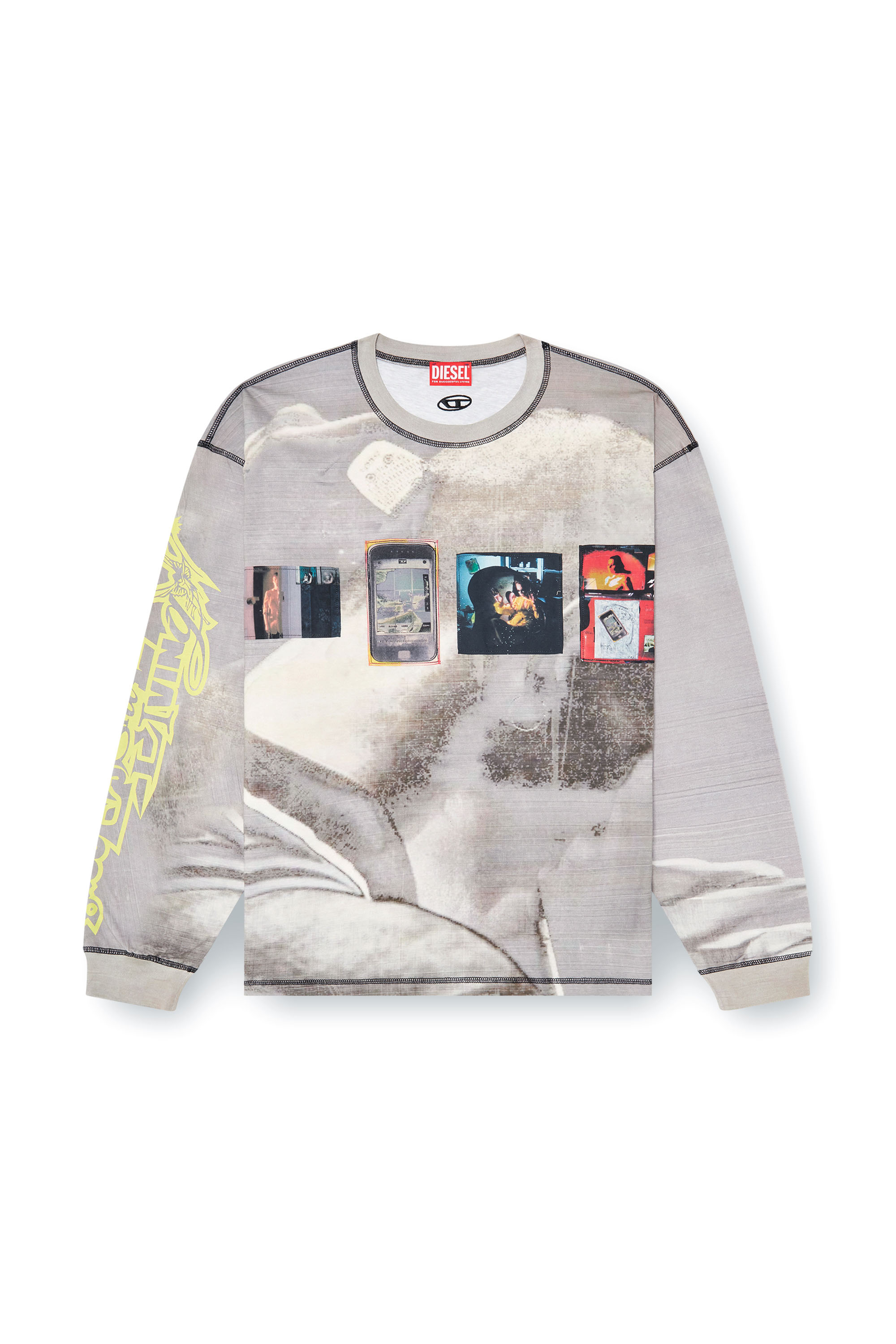 Diesel - T-BOXT-LS-V3, Man's Long-sleeve T-shirt with all-over print and patches in Grey - 3