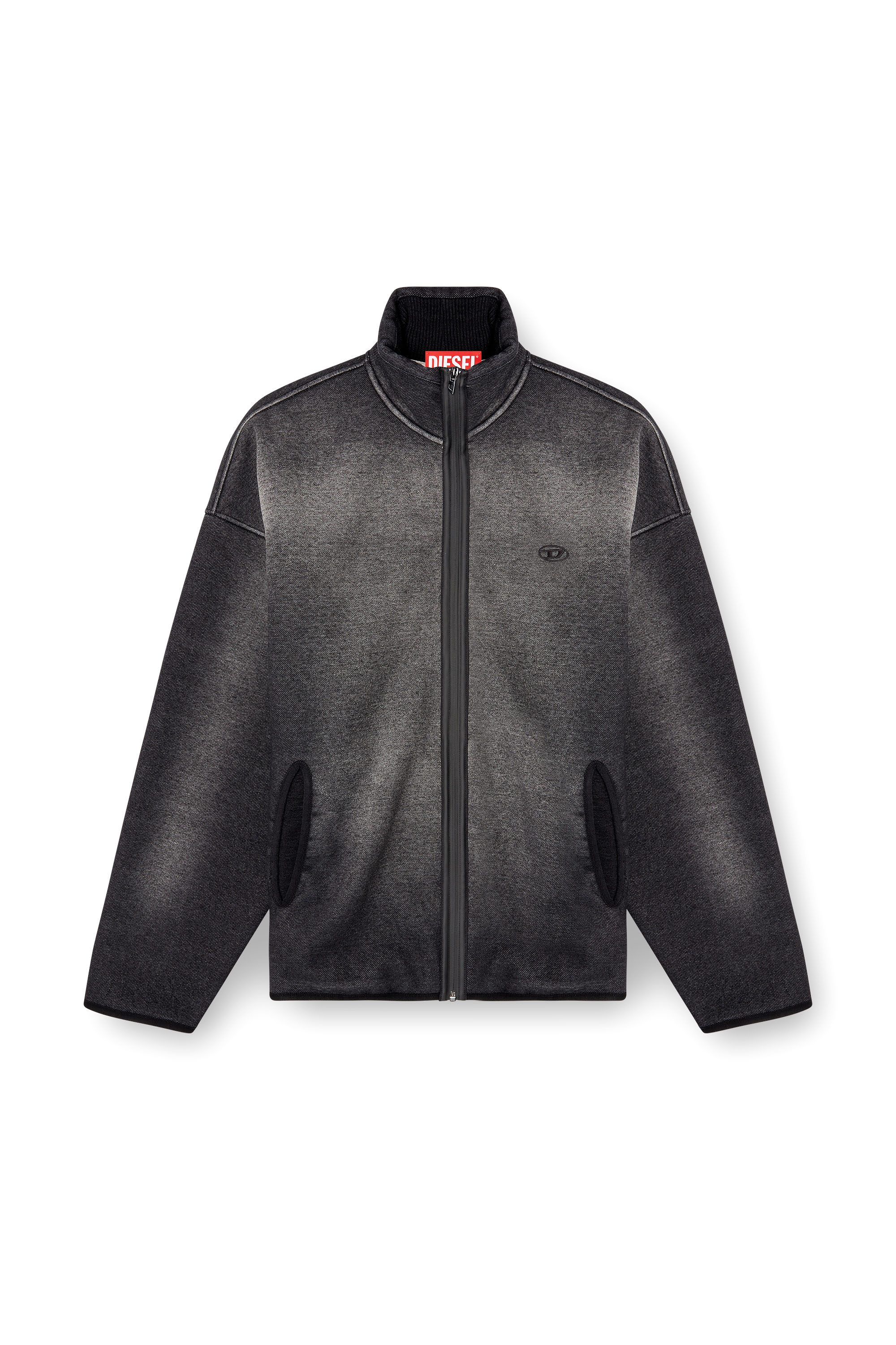 Diesel - S-BATY, Unisex's Zip-up sweatshirt in denim-effect jacquard in Black - 2