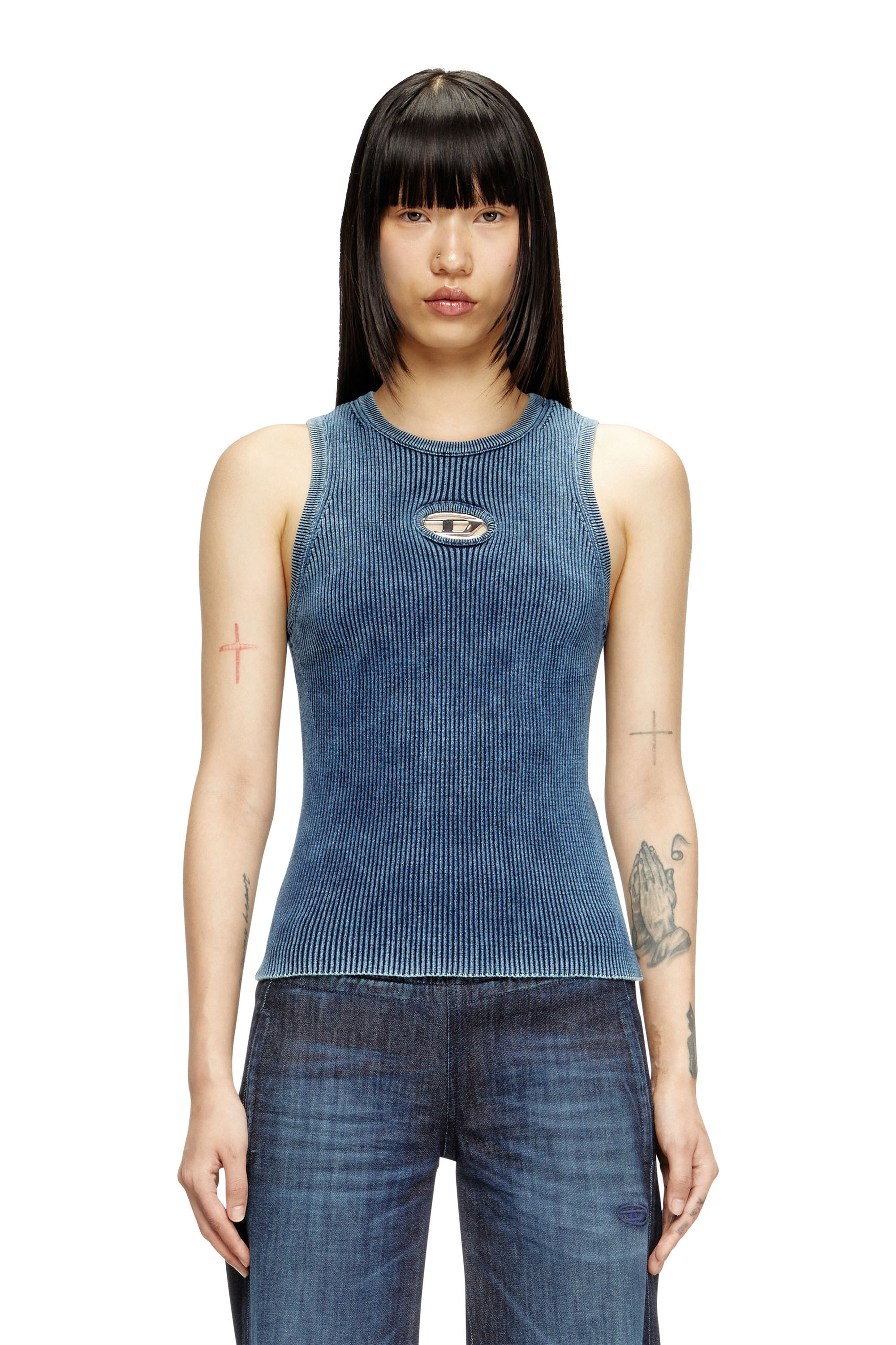 Diesel - M-ANCHOR-A-SL, Woman's Rib-knit tank top with Oval D in Dark Blue - 3