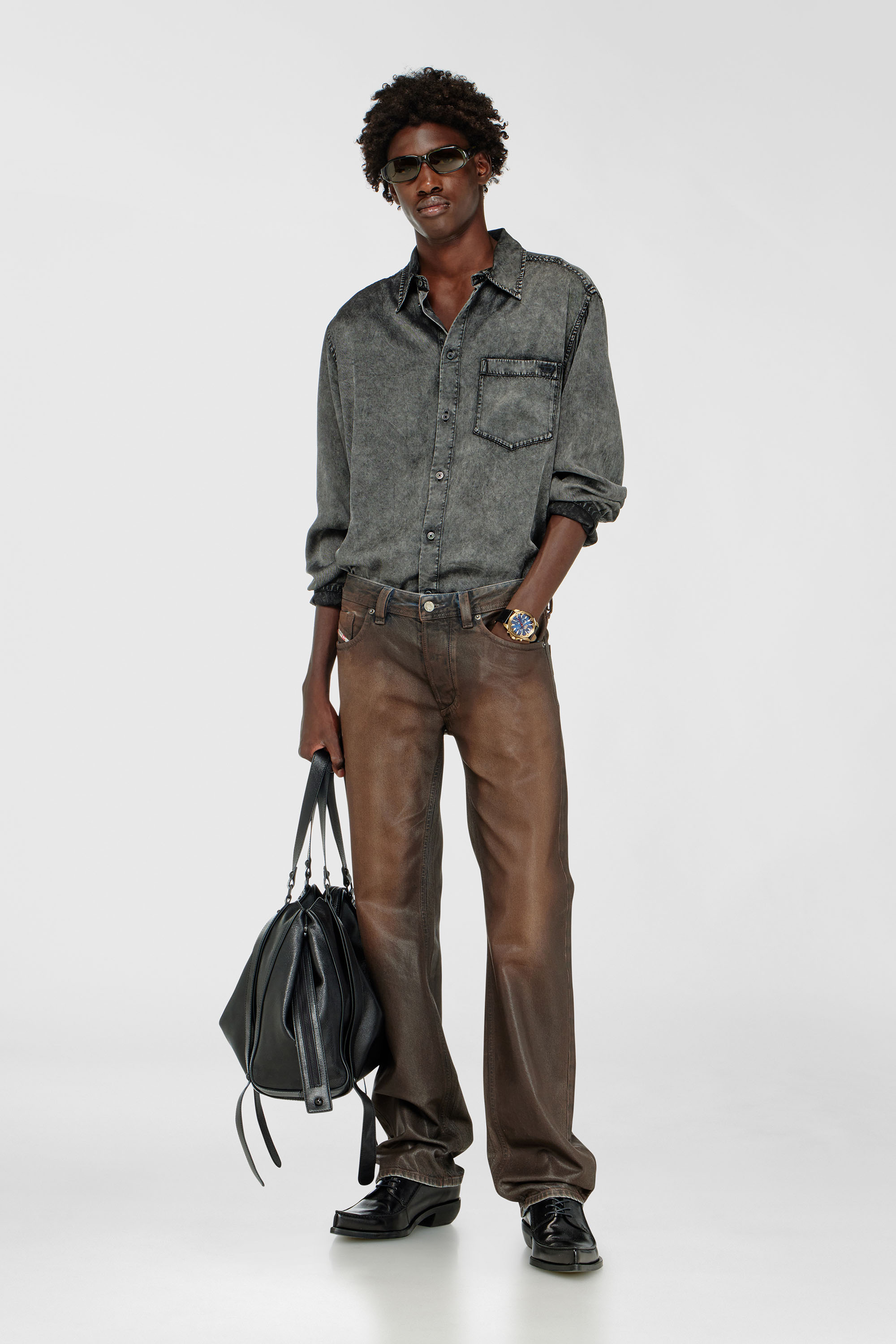 Fluid shirt in denim-effect viscose