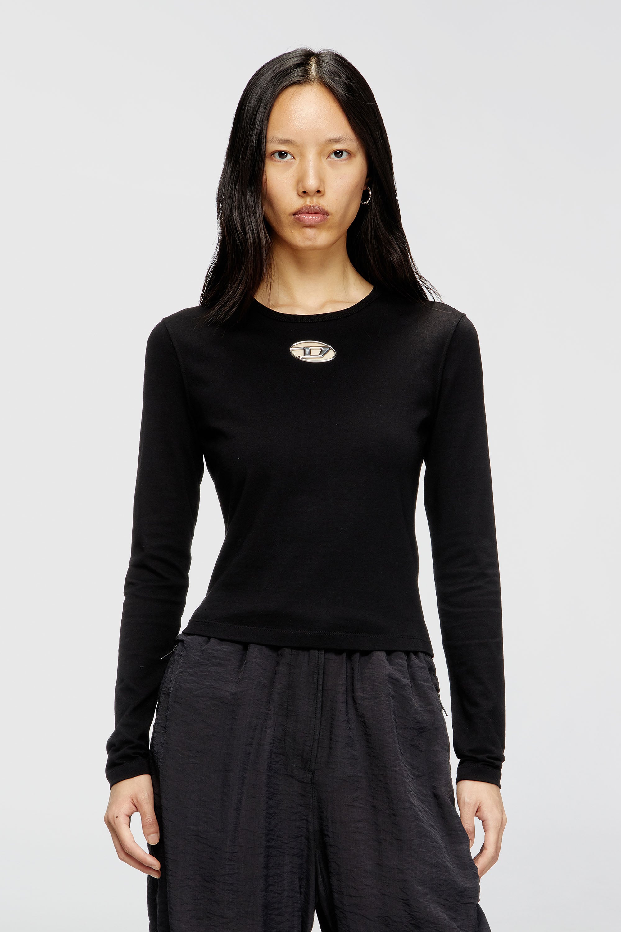 Diesel - T-UNCUTIE-LONG-LS-OD, Woman's Long-sleeve top with Oval D cut-out in Black - 1