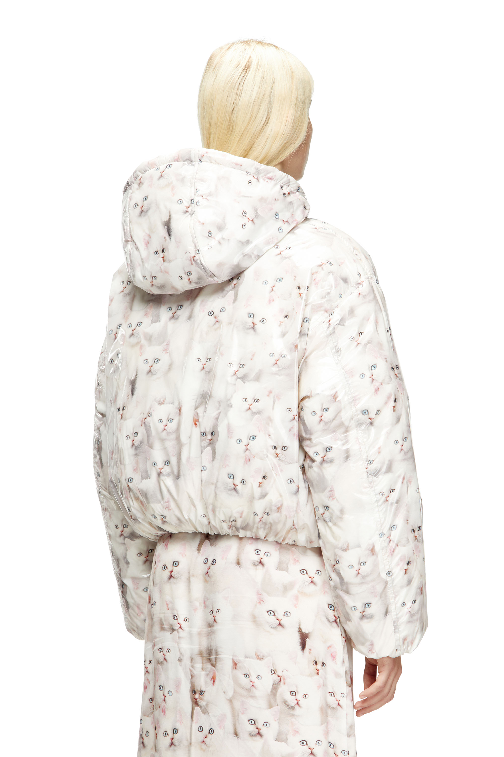 Diesel - W-INNER-R1, Woman's Padded jacket with cat print in White - 4