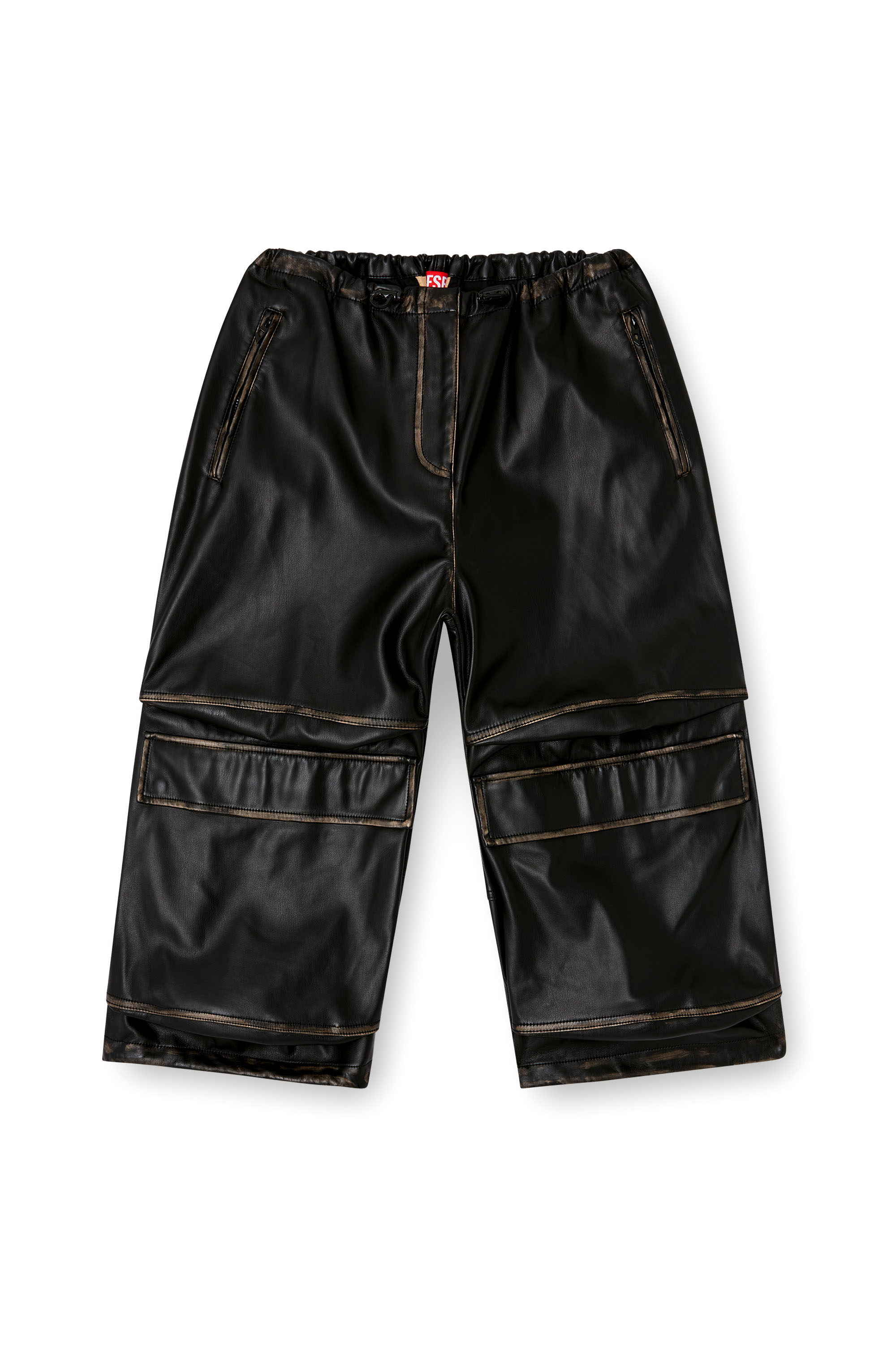 Diesel - P-DAYETZ-SHORT-FEM, Woman's Pleather cargo Bermuda pants in Black - 3