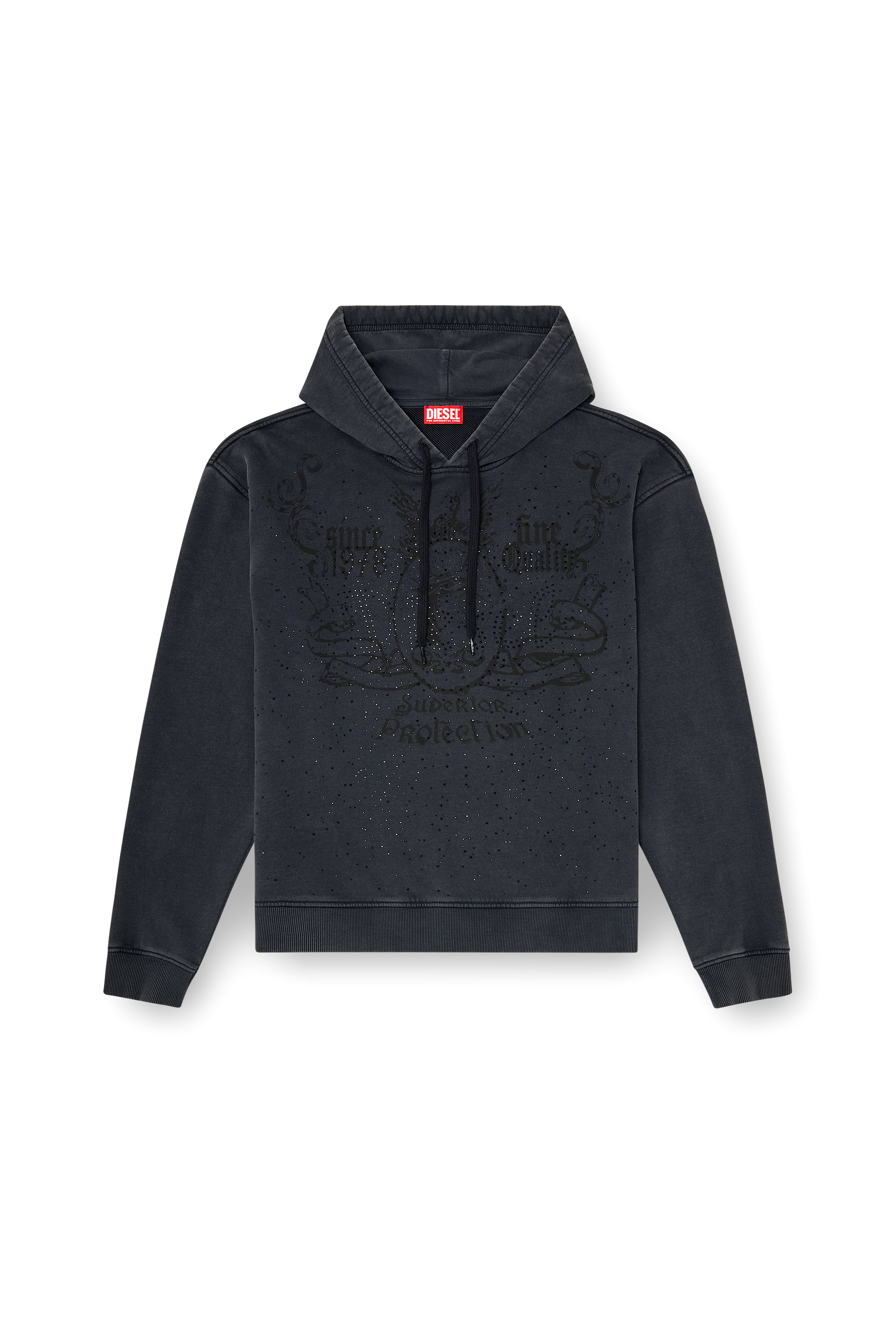 Diesel - S-NORM-HOOD-AA3, Man's Printed hoodie with rhinestone studs in Dark grey - 2