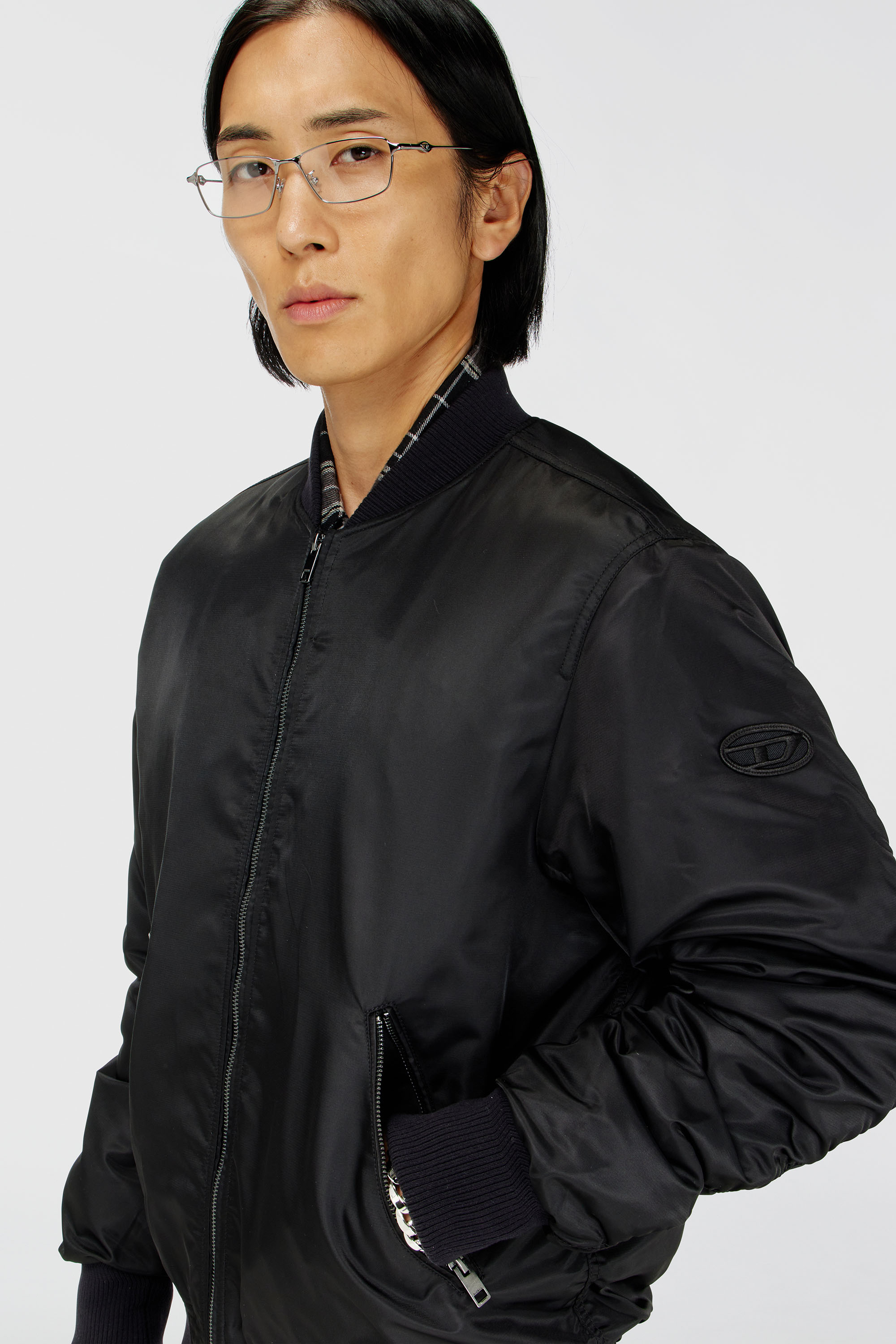 Diesel - J-ROSS-T92, Man's Nylon bomber jacket with ribbed trims in Black - 5