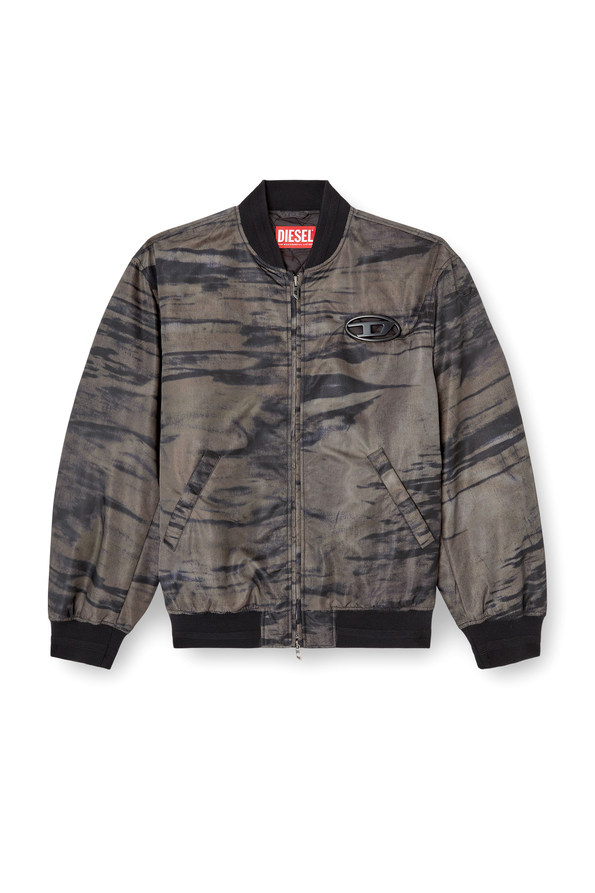 Diesel - J-KEPES-DLBZ, Man's Padded bomber jacket in printed satin in Black/Grey - 2