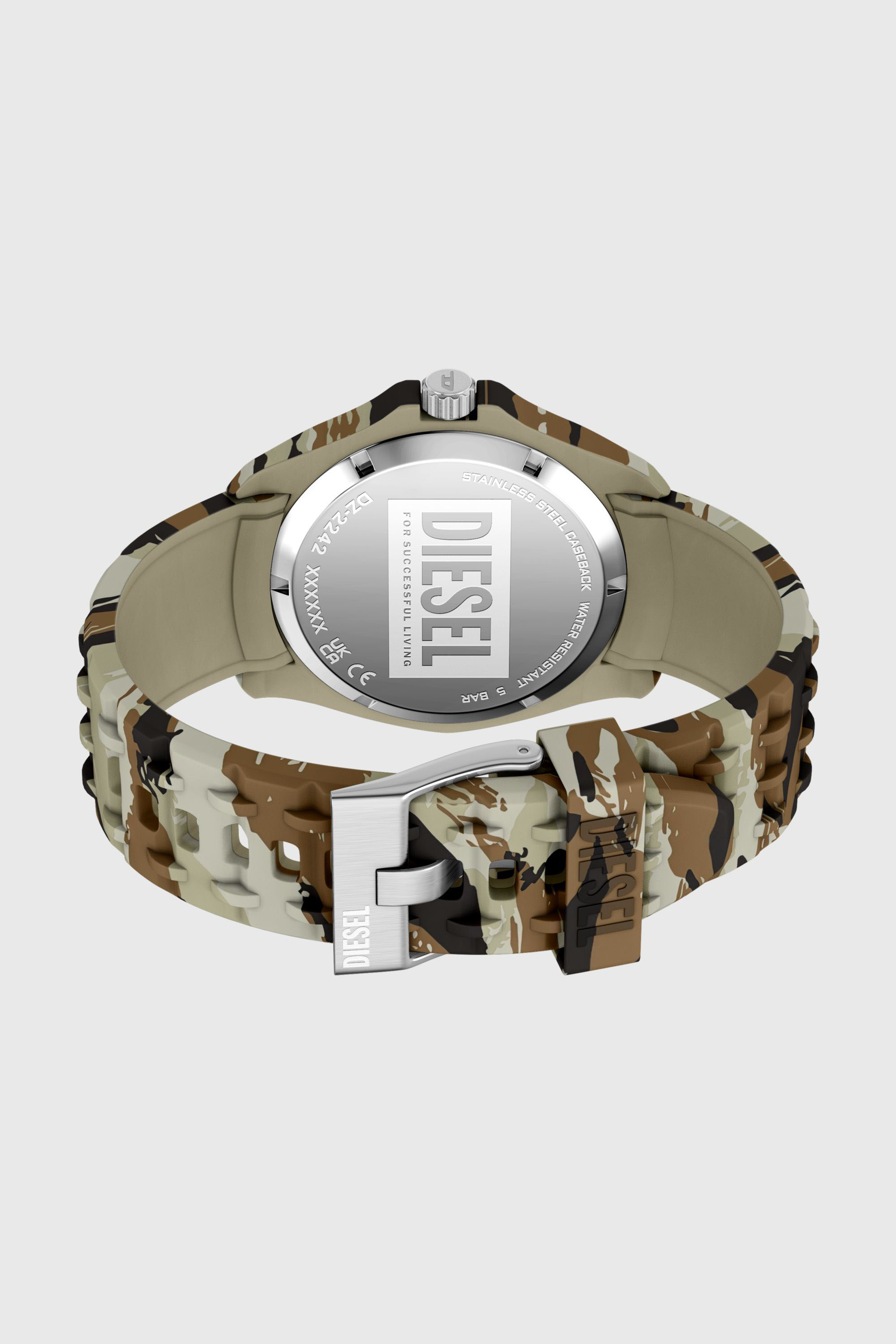 Diesel - DZ2242 WATCH, Man's Stinger camo silicone watch in Brown/Green - 5