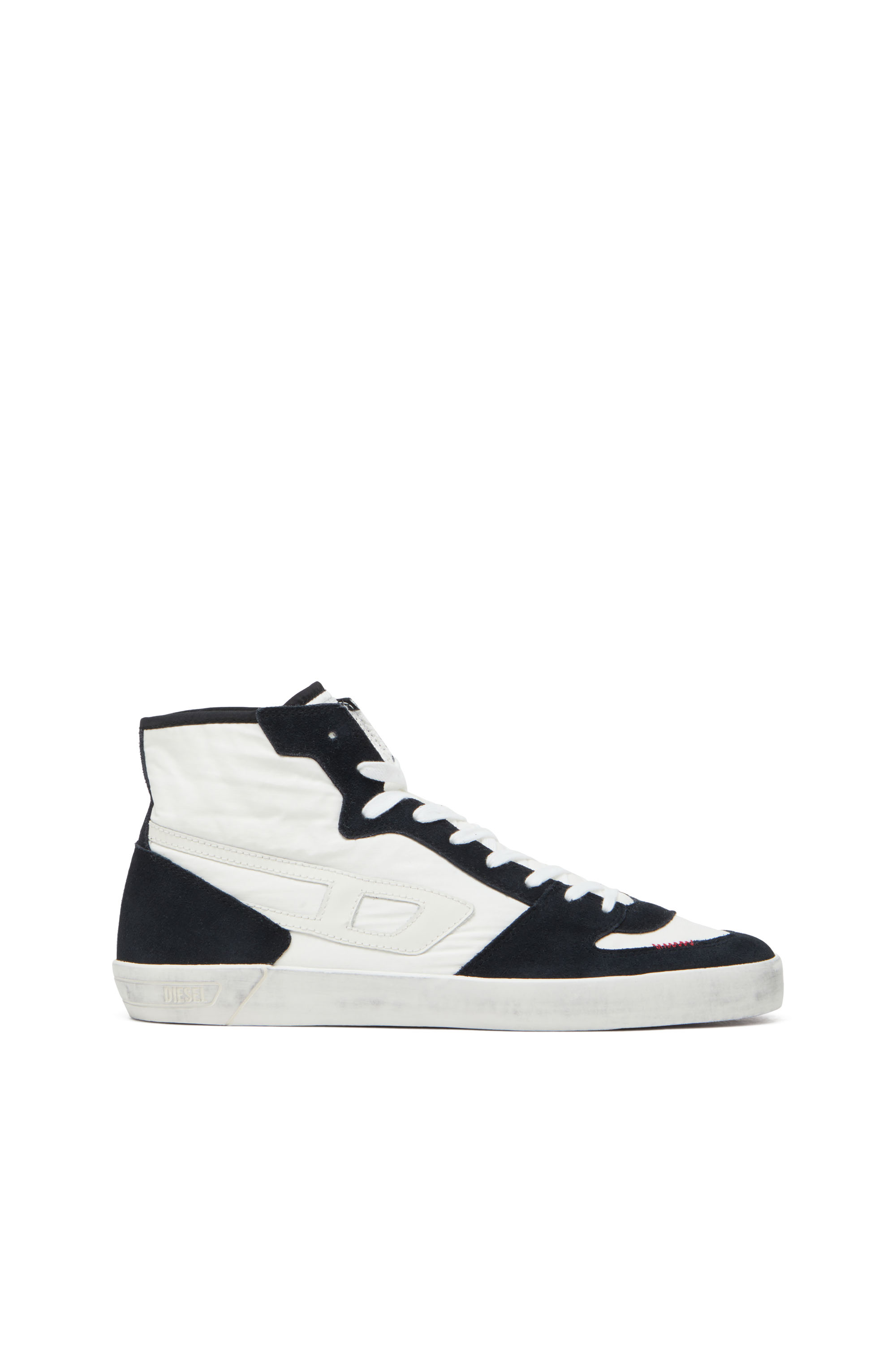 Diesel - S-LEROJI D-1 MID, Man's Padded-ripstop and suede high-top sneakers in Black/White - 1