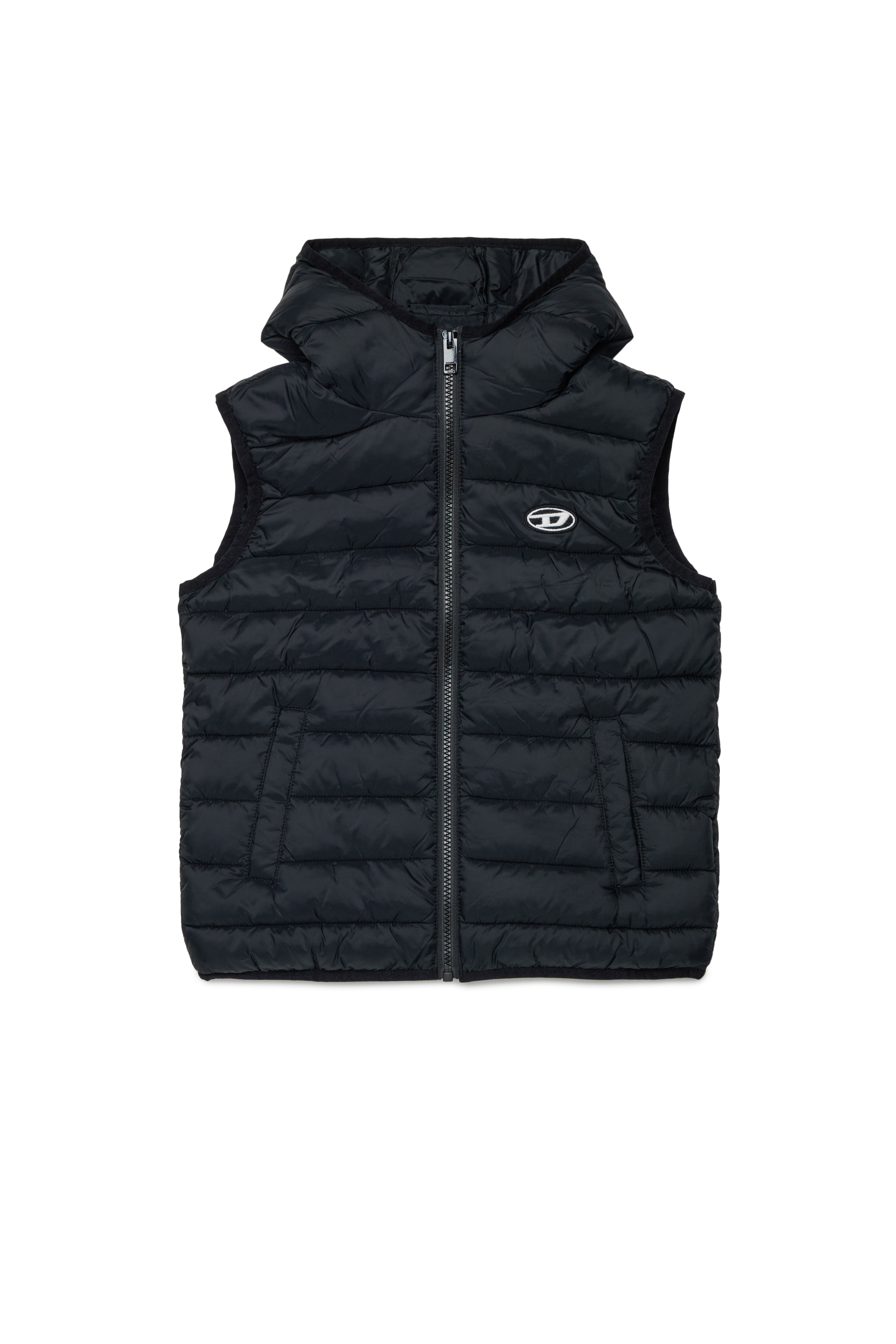 Diesel - JTEMPLY, Unisex's Nylon padded vest with hood in Black - 1